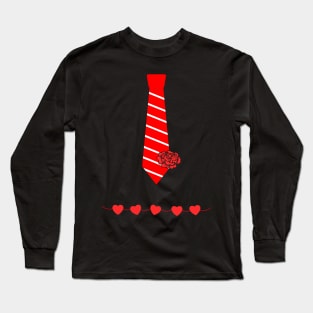 Valentine's day costume ideas funny red tie tuxedo heart belt Long Sleeve T-Shirt